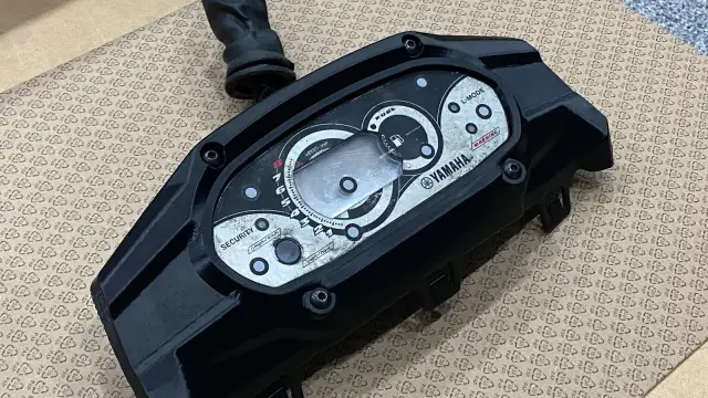 Yamaha WaveRunner gauge cluster fitted into a new black printed bezel
